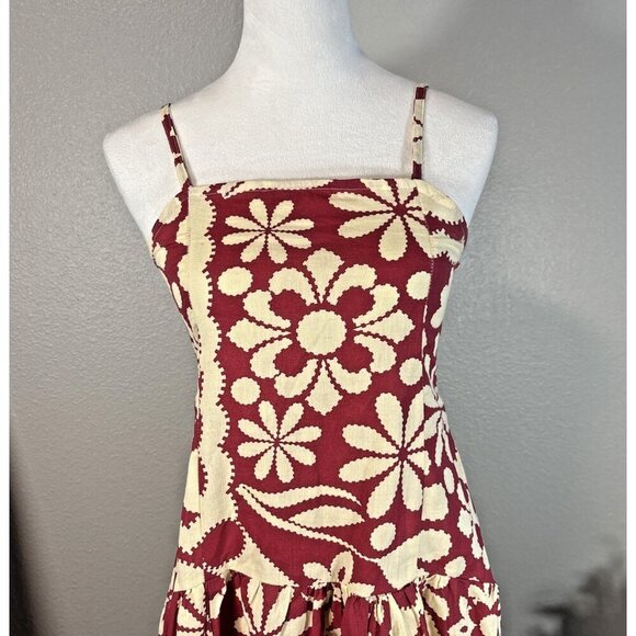 Girl Soul 100% Cotton Red-Tan Medi Dress Women's Sz M Boho Spring Summer Floral - Picture 3 of 14